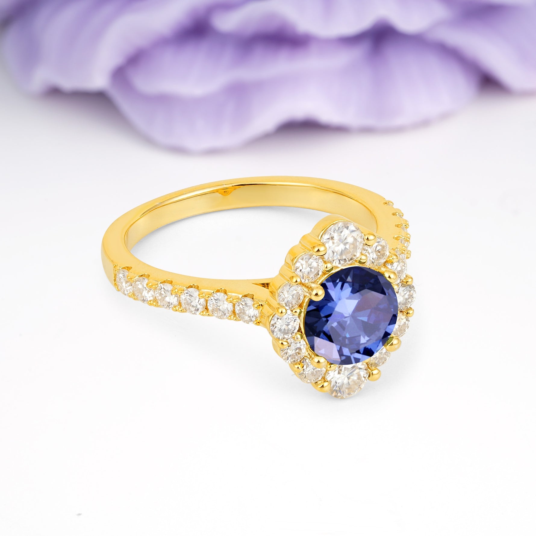 Unique Pavé Setting, Luxurious 4-Prong Round Cut Tanzanite Engagement Ring - Additional view