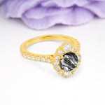 Unique Pavé Setting, Luxurious 4-Prong Round Cut Black Rutilated Quartz Engagement Ring - Additional view