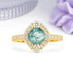 Unique Pavé Setting, Luxurious 4-Prong Round Cut Moss Agate Engagement Ring - Additional view