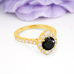 Unique Pavé Setting, Luxurious 4-Prong Round Cut Black Onyx Engagement Ring - Additional view