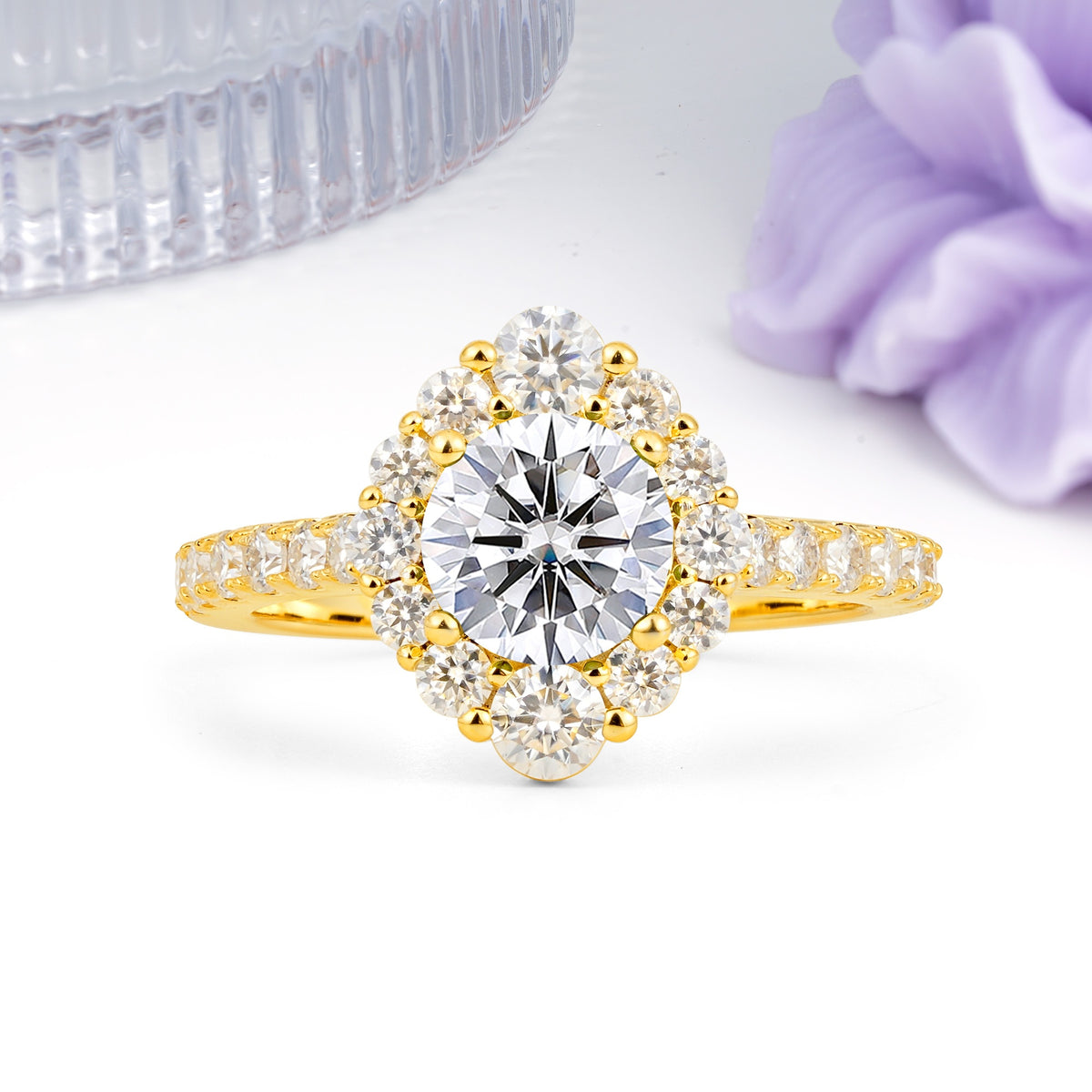 Unique Pavé Setting, Luxurious 4-Prong Round Cut Lab Diamond Engagement Ring - Additional view