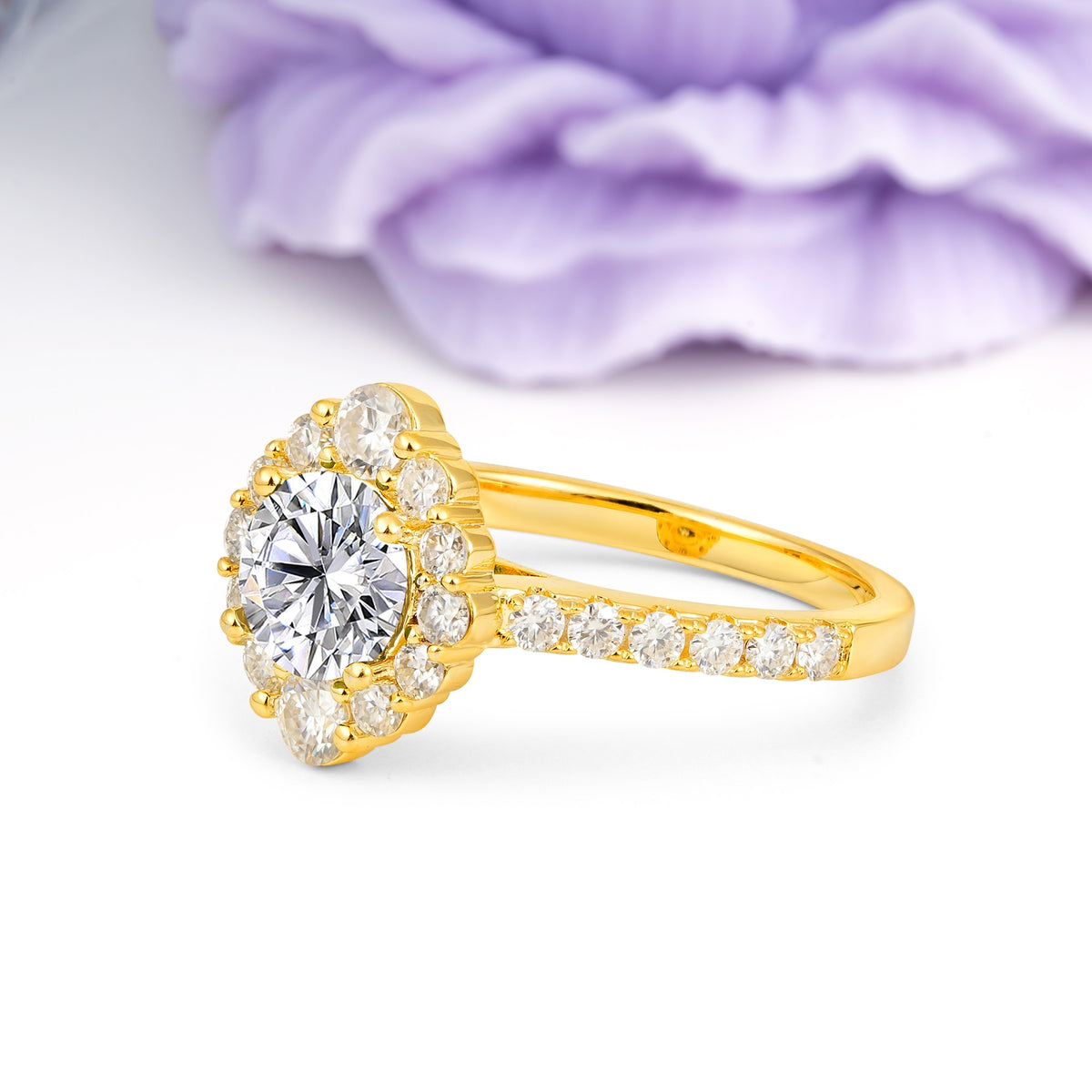 Unique Pavé Setting, Luxurious 4-Prong Round Cut Lab Diamond Engagement Ring - Additional view