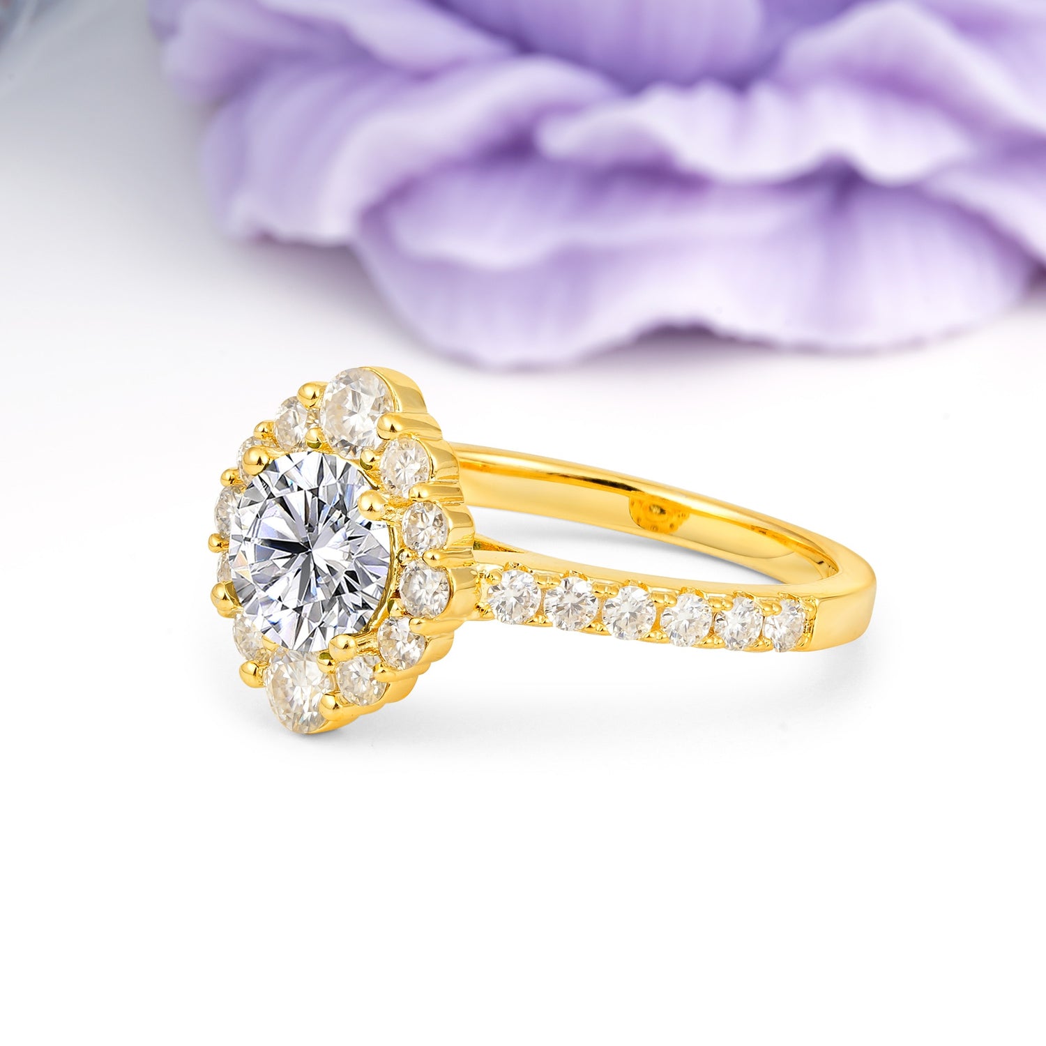 Unique Pavé Setting, Luxurious 4-Prong Round Cut Lab Diamond Engagement Ring - Additional view