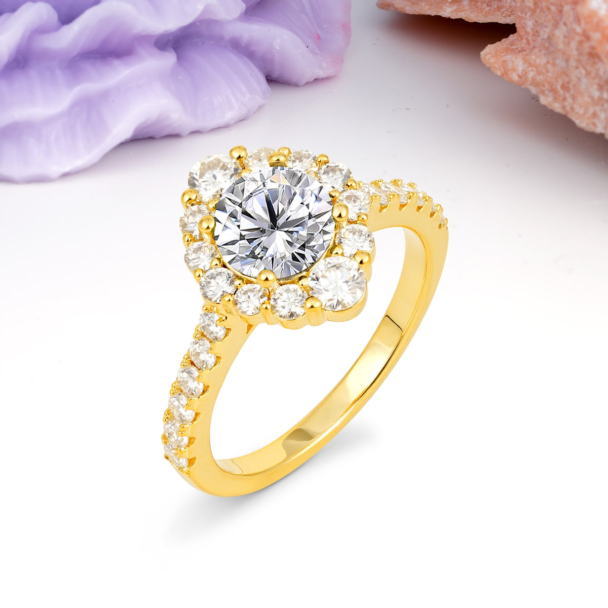 Unique Pavé Setting, Luxurious 4-Prong Round Cut Lab Diamond Engagement Ring - Additional view