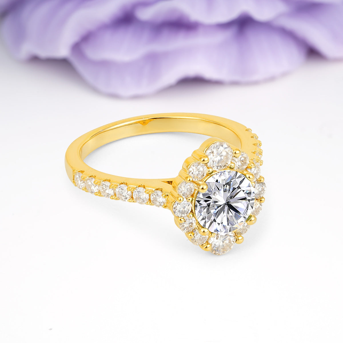 Unique Pavé Setting, Luxurious 4-Prong Round Cut Lab Diamond Engagement Ring - Additional view