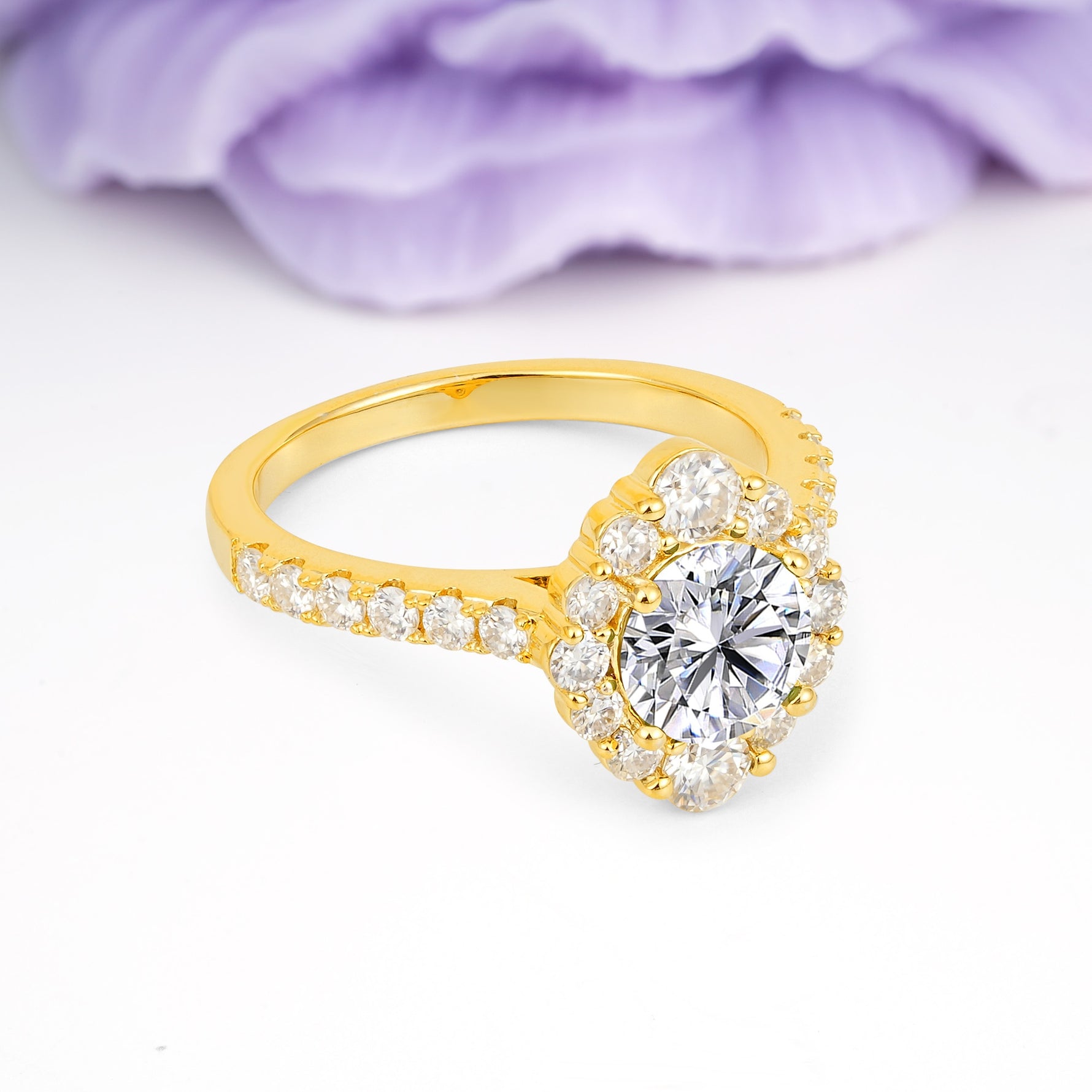 Unique Pavé Setting, Luxurious 4-Prong Round Cut Lab Diamond Engagement Ring - Additional view