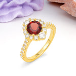 Unique Pavé Setting, Luxurious 4-Prong Round Cut Garnet Engagement Ring - Additional view