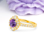 Unique Pavé Setting, Luxurious 4-Prong Round Cut Amethyst Engagement Ring - Additional view