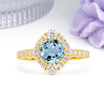 Unique Pavé Setting, Luxurious 4-Prong Round Cut Aquamarine Engagement Ring - Additional view