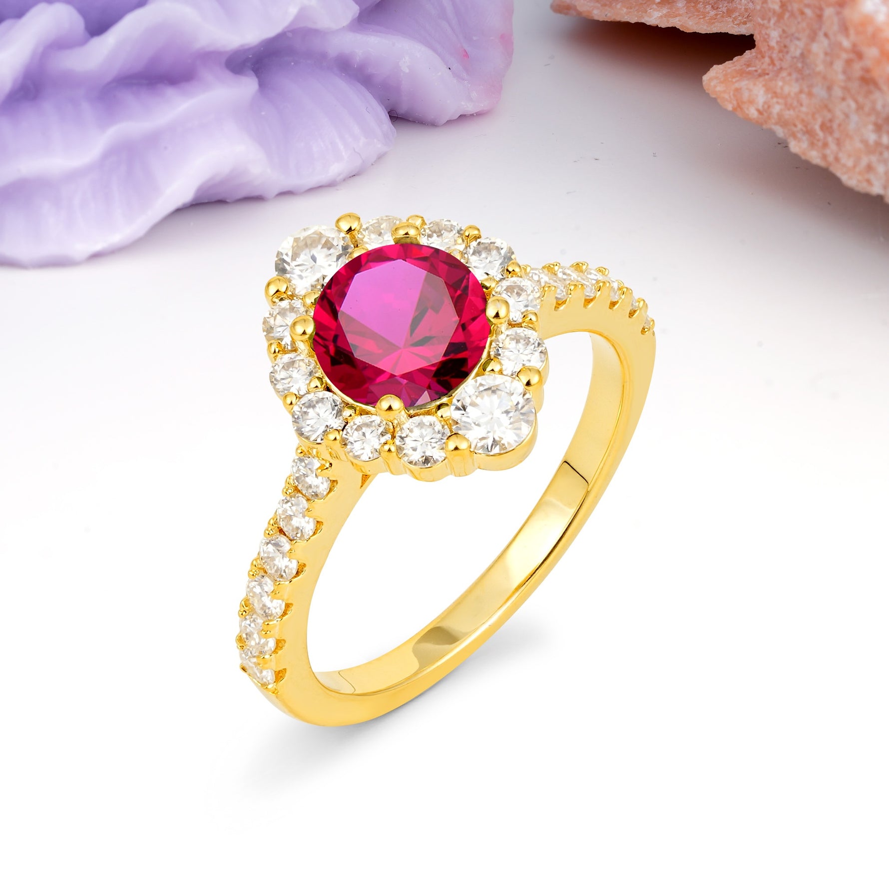 Unique Pavé Setting, Luxurious 4-Prong Round Cut Ruby Engagement Ring - Additional view
