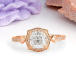 Vintage-Style, Multi-Row Diamond, Luxurious 4-Prong Princess Cut Moissanite Engagement Ring - Additional view