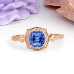 Vintage-Style, Multi-Row Diamond, Luxurious 4-Prong Princess Cut Sapphire Engagement Ring - Additional view