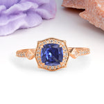 Vintage-Style, Multi-Row Diamond, Luxurious 4-Prong Princess Cut Tanzanite Engagement Ring - Additional view