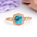 Vintage-Style, Multi-Row Diamond, Luxurious 4-Prong Princess Cut Turquoise Engagement Ring - Additional view