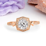 Vintage-Style, Multi-Row Diamond, Luxurious 4-Prong Princess Cut Lab Diamond Engagement Ring - Additional view