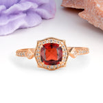 Vintage-Style, Multi-Row Diamond, Luxurious 4-Prong Princess Cut Garnet Engagement Ring - Additional view