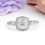 Vintage-Style, Multi-Row Diamond, Luxurious 4-Prong Princess Cut Moissanite Engagement Ring - Additional view