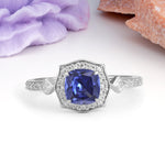 Vintage-Style, Multi-Row Diamond, Luxurious 4-Prong Princess Cut Tanzanite Engagement Ring - Additional view