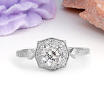 Vintage-Style, Multi-Row Diamond, Luxurious 4-Prong Princess Cut Lab Diamond Engagement Ring - Additional view