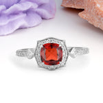 Vintage-Style, Multi-Row Diamond, Luxurious 4-Prong Princess Cut Garnet Engagement Ring - Additional view