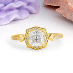 Vintage-Style, Multi-Row Diamond, Luxurious 4-Prong Princess Cut Moissanite Engagement Ring - Additional view