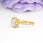Vintage-Style, Multi-Row Diamond, Luxurious 4-Prong Princess Cut Moissanite Engagement Ring - Additional view