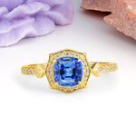 Vintage-Style, Multi-Row Diamond, Luxurious 4-Prong Princess Cut Sapphire Engagement Ring - Additional view