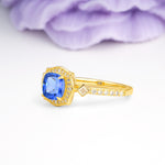 Vintage-Style, Multi-Row Diamond, Luxurious 4-Prong Princess Cut Sapphire Engagement Ring - Additional view