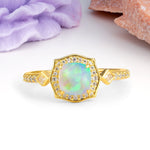 Vintage-Style, Multi-Row Diamond, Luxurious 4-Prong Princess Cut Fire Opal Engagement Ring - Additional view