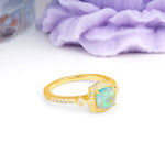 Vintage-Style, Multi-Row Diamond, Luxurious 4-Prong Princess Cut Fire Opal Engagement Ring - Additional view