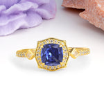 Vintage-Style, Multi-Row Diamond, Luxurious 4-Prong Princess Cut Tanzanite Engagement Ring - Additional view