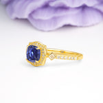 Vintage-Style, Multi-Row Diamond, Luxurious 4-Prong Princess Cut Tanzanite Engagement Ring - Additional view