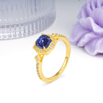 Vintage-Style, Multi-Row Diamond, Luxurious 4-Prong Princess Cut Tanzanite Engagement Ring - Additional view