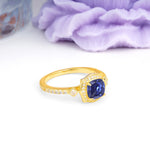 Vintage-Style, Multi-Row Diamond, Luxurious 4-Prong Princess Cut Tanzanite Engagement Ring - Additional view