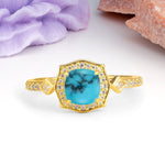 Vintage-Style, Multi-Row Diamond, Luxurious 4-Prong Princess Cut Turquoise Engagement Ring - Additional view