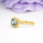 Vintage-Style, Multi-Row Diamond, Luxurious 4-Prong Princess Cut Moss Agate Engagement Ring - Additional view