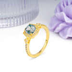 Vintage-Style, Multi-Row Diamond, Luxurious 4-Prong Princess Cut Moss Agate Engagement Ring - Additional view