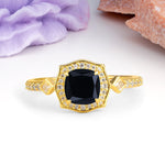 Vintage-Style, Multi-Row Diamond, Luxurious 4-Prong Princess Cut Black Onyx Engagement Ring - Additional view