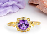 Vintage-Style, Multi-Row Diamond, Luxurious 4-Prong Princess Cut Amethyst Engagement Ring - Additional view