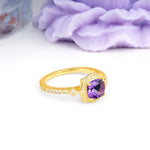 Vintage-Style, Multi-Row Diamond, Luxurious 4-Prong Princess Cut Amethyst Engagement Ring - Additional view