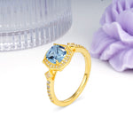 Vintage-Style, Multi-Row Diamond, Luxurious 4-Prong Princess Cut Aquamarine Engagement Ring - Additional view