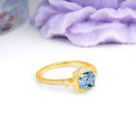Vintage-Style, Multi-Row Diamond, Luxurious 4-Prong Princess Cut Aquamarine Engagement Ring - Additional view