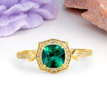 Vintage-Style, Multi-Row Diamond, Luxurious 4-Prong Princess Cut Emerald Engagement Ring - Additional view