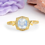 Vintage-Style, Multi-Row Diamond, Luxurious 4-Prong Princess Cut Moonstone Engagement Ring - Additional view