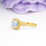 Vintage-Style, Multi-Row Diamond, Luxurious 4-Prong Princess Cut Moonstone Engagement Ring - Additional view