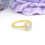 Vintage-Style, Multi-Row Diamond, Luxurious 4-Prong Princess Cut Moonstone Engagement Ring - Additional view