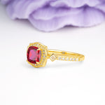 Vintage-Style, Multi-Row Diamond, Luxurious 4-Prong Princess Cut Ruby Engagement Ring - Additional view