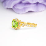 Vintage-Style, Multi-Row Diamond, Luxurious 4-Prong Princess Cut Peridot Engagement Ring - Additional view
