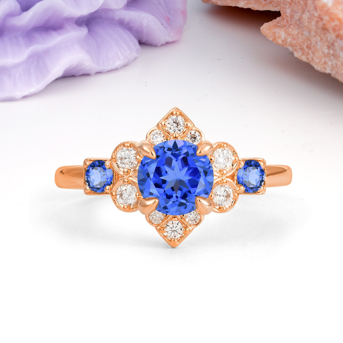 Unique Vintage-Luxury 4-Prong Round Cut Sapphire Engagement Ring - Additional view