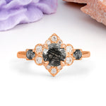 Unique Vintage-Luxury 4-Prong Round Cut Black Rutilated Quartz Engagement Ring - Additional view